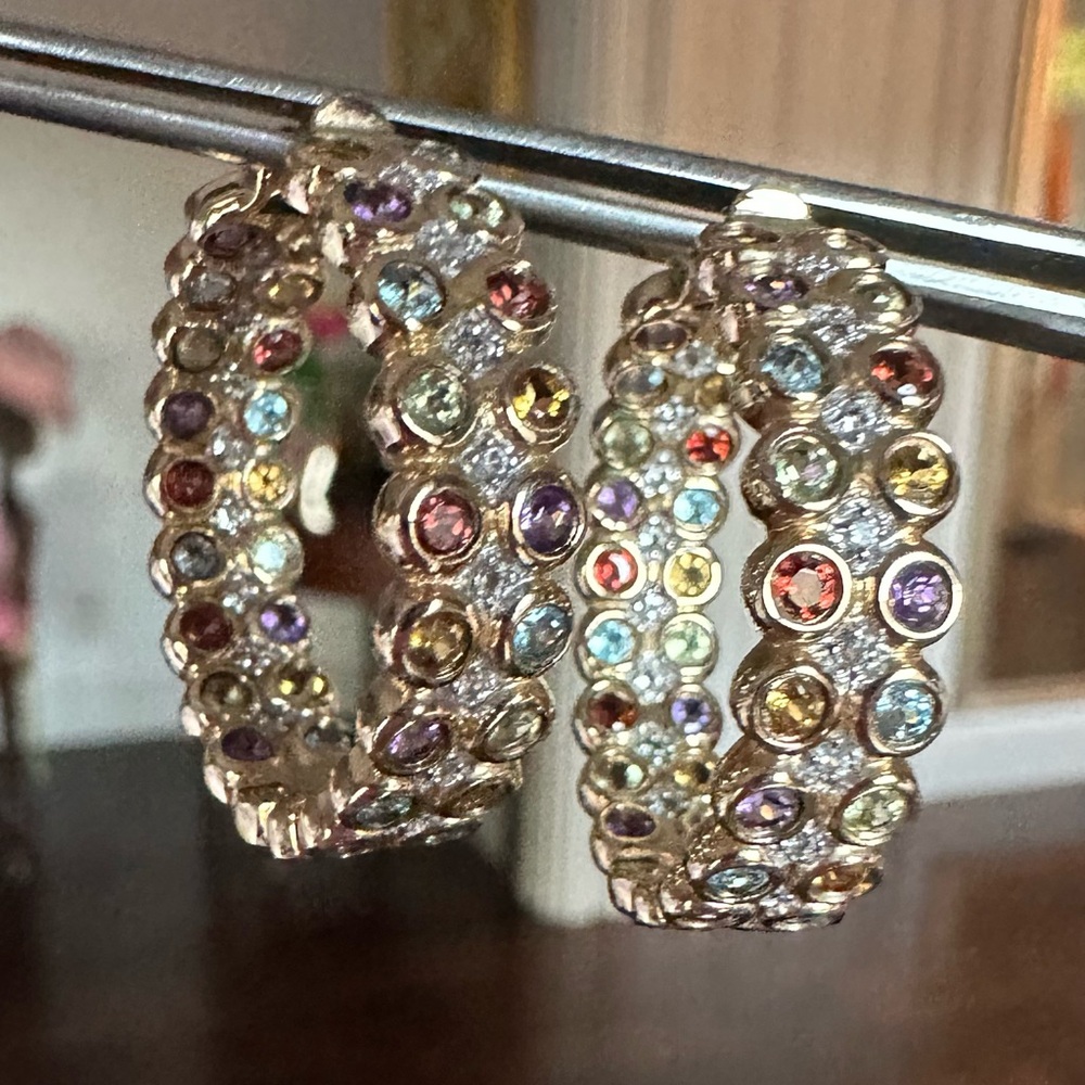 VIBRANT 10K GEMSTONE HOOP EARRINGS -12.5 GRAMS !! - Picture 15 of 15